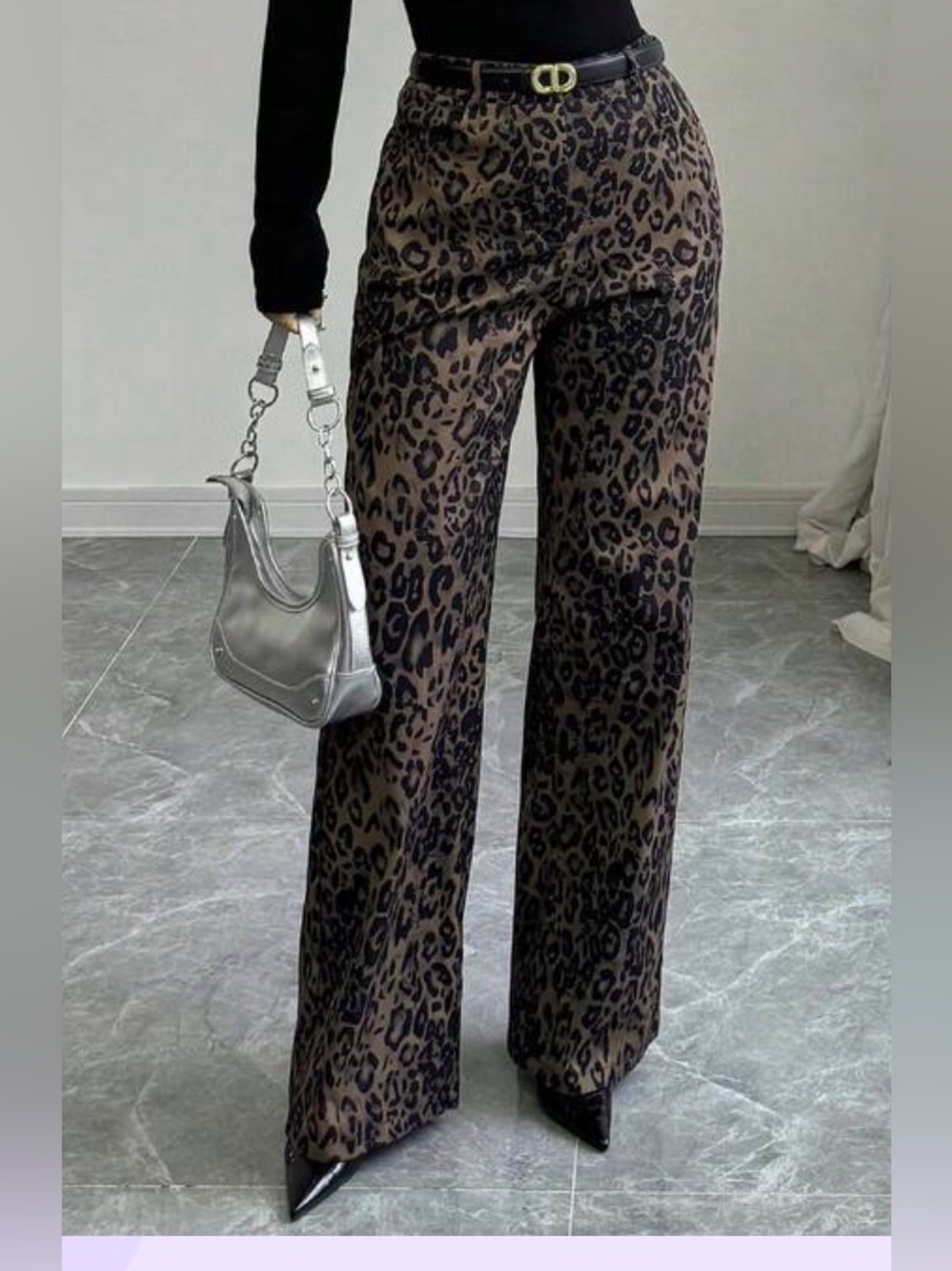 SHEIN Brown & Black Leopard Print Wide-Leg Pants